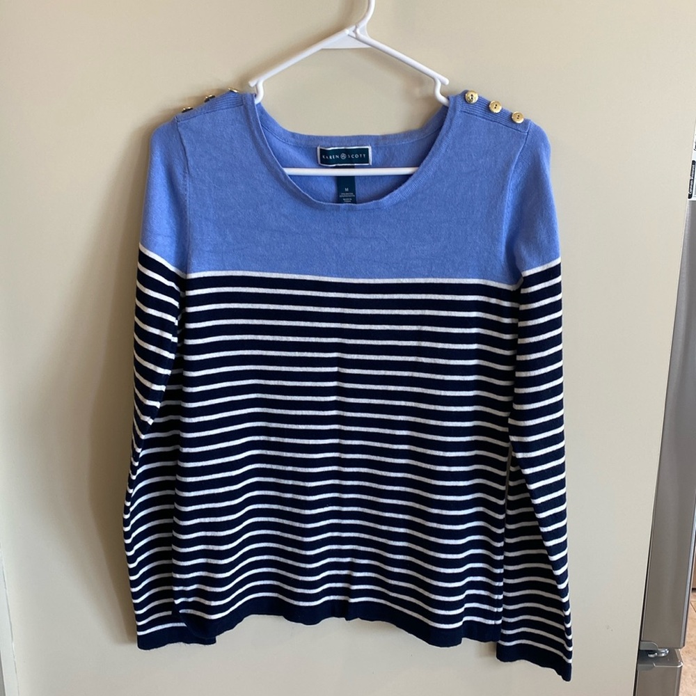Karen Scott Button Shoulder Colorblock Sweater